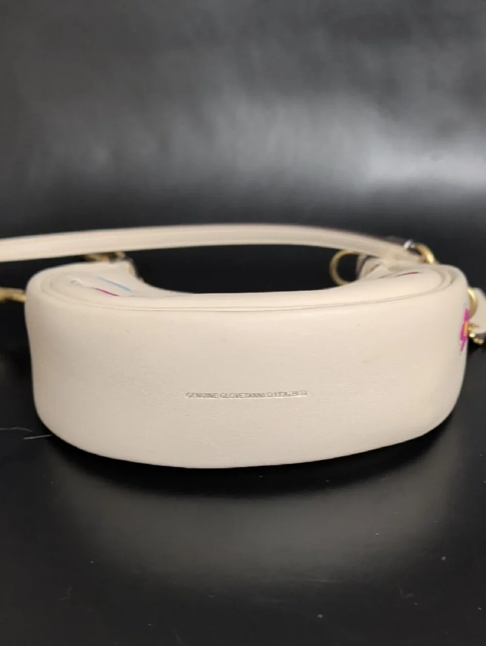 Cream Mini Crescent Crossbody Bag with Playful Patch Motifs